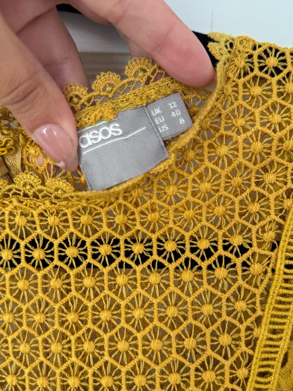 ASOS Mustard Lace Long Sleeve Panelled Dress - Picture 7 of 12